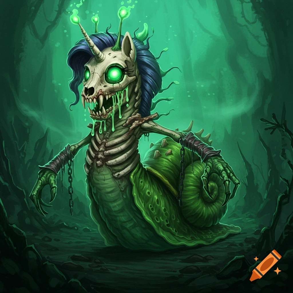 A fearsome green human-snake hybrid monster with glowing eyes, fangs ...
