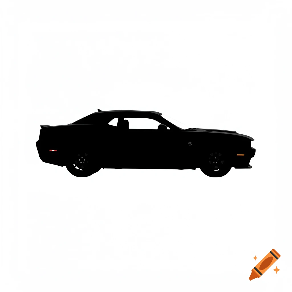 A black silhouette of a 2020 Dodge Challenger car viewed from the side, on a white background.