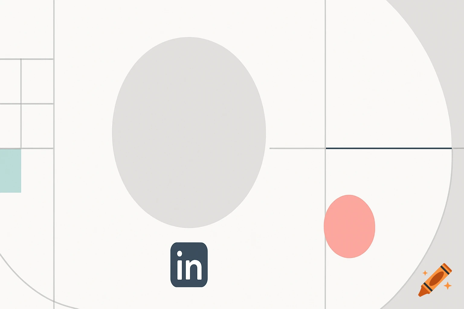 Abstract graphic design with grey and pink circles, grid lines, and a LinkedIn logo.