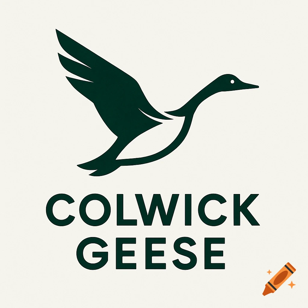 Minimalist dark green logo of a flying goose with 'COLWICK GEESE' text below.
