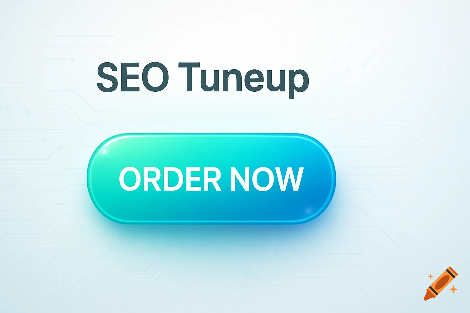 A digital graphic featuring a gradient blue-green button with "ORDER NOW" text, below "SEO Tuneup" text, on a light tech background.