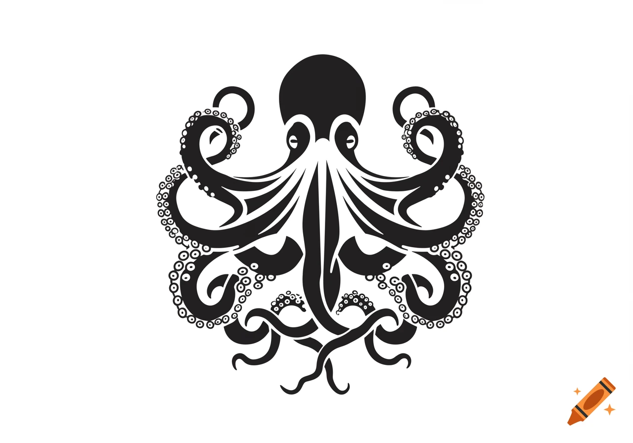 Black and white vector illustration of an octopus designed as a stencil with bridges for cutting.