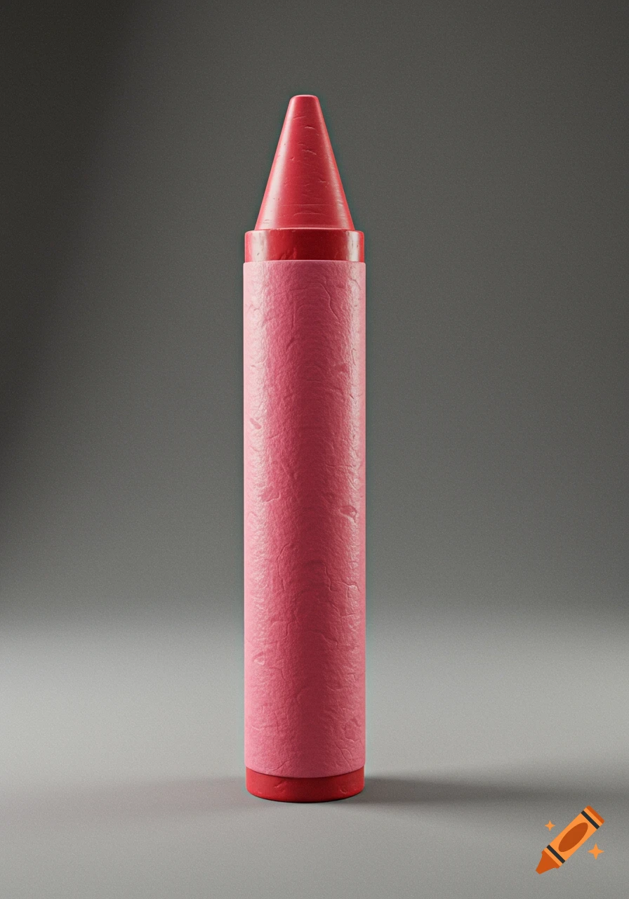 A single red crayon stands upright against a plain gray background, rendered in a realistic 3D style.