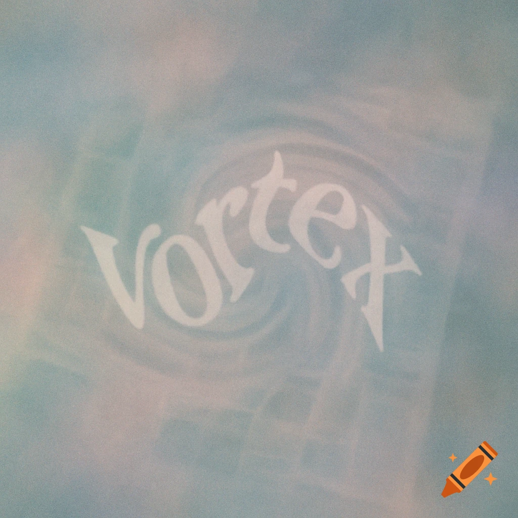 The word 'Vortex' in white, stylized font, curving over a hazy, blurry background of light blues and soft pinks with a faint circular pattern.