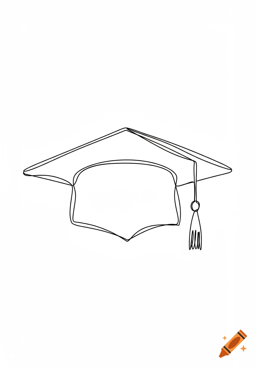 A simple line drawing of a graduation cap with a tassel.