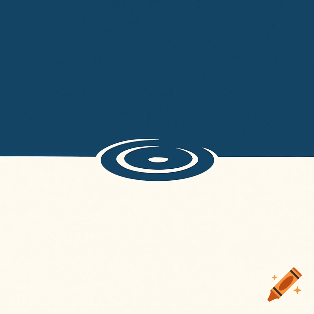 A minimalist logo with a ripple design on a horizon line, split between a dark blue top and a light cream bottom.