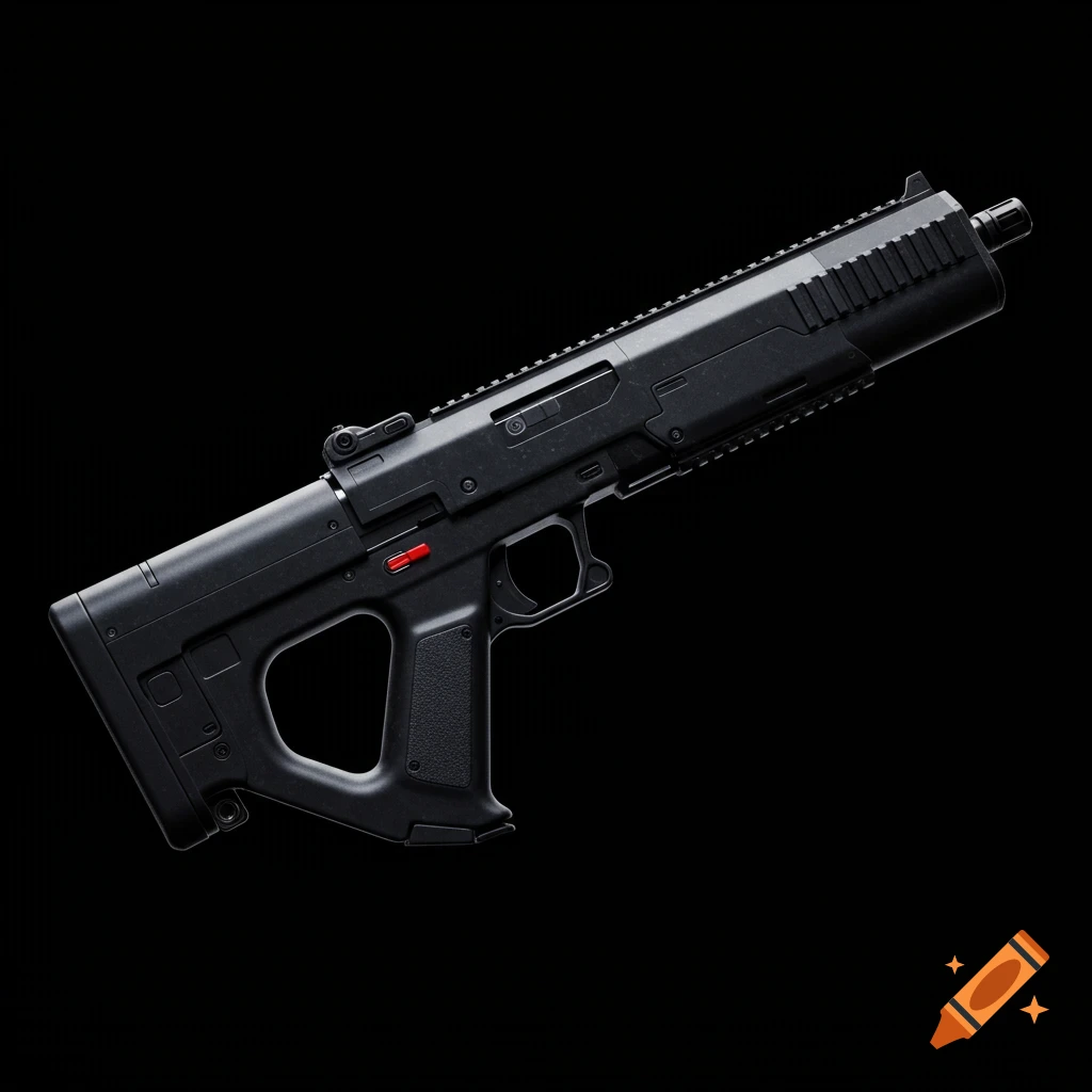 A sleek, jet-black carbine blaster rifle on a plain black background.