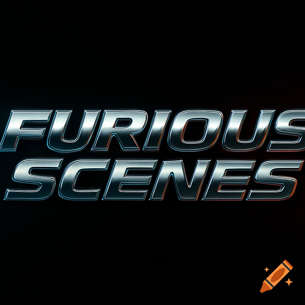Metallic, chrome text spelling "FURIOUS SCENES" with blue and red glows on a black background.