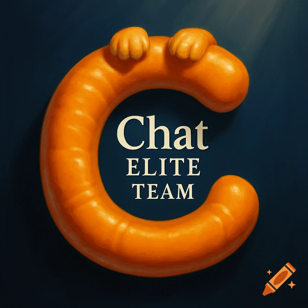 A large puffy orange letter C with the words "Chat ELITE TEAM" in white inside it, and two dog paws resting on top of the C, against a dark blue background.