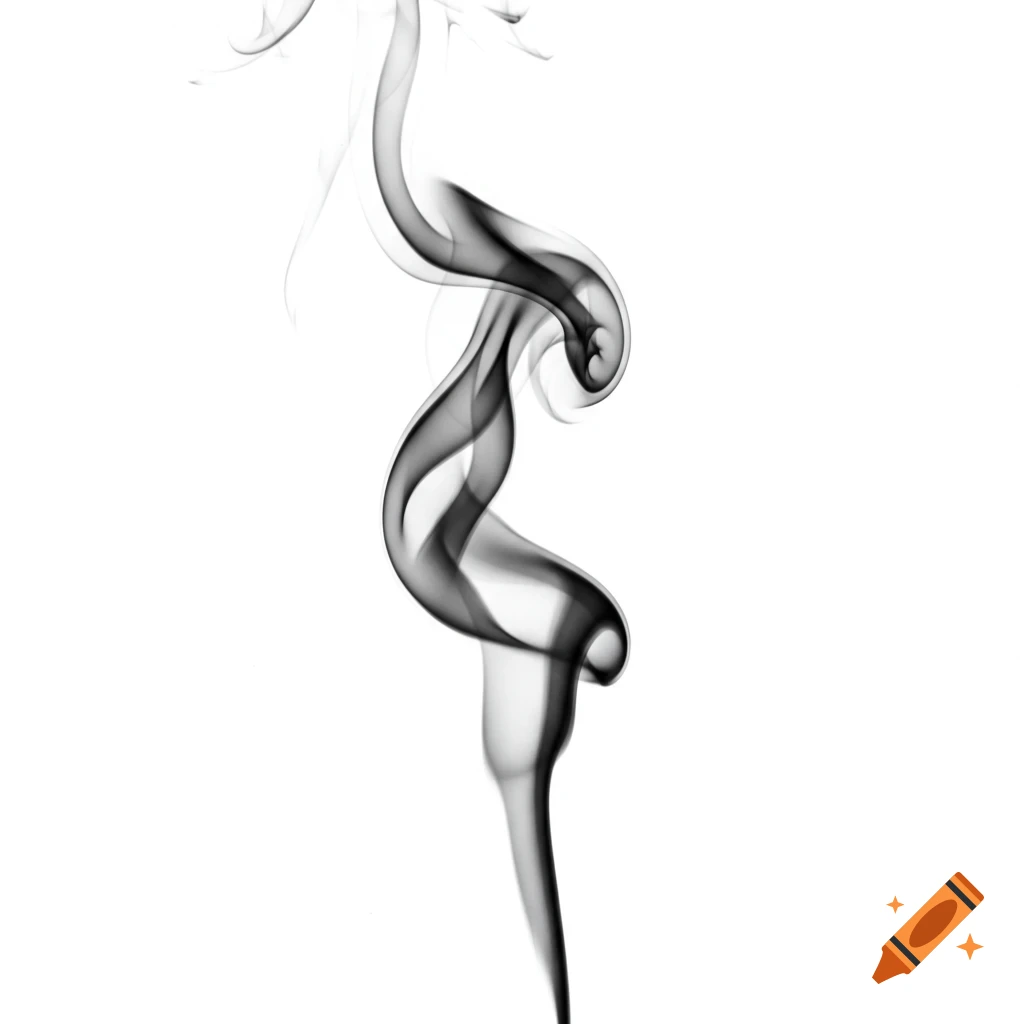 A thin, winding wisp of black smoke against a white background.