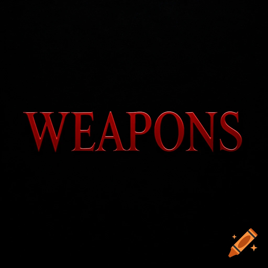 The word "WEAPONS" in bold red serif font on a black background.