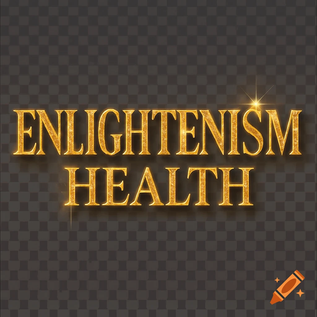 Gold sparkling 3D text spelling 'ENLIGHTENISM' above 'HEALTH' on a transparent background.