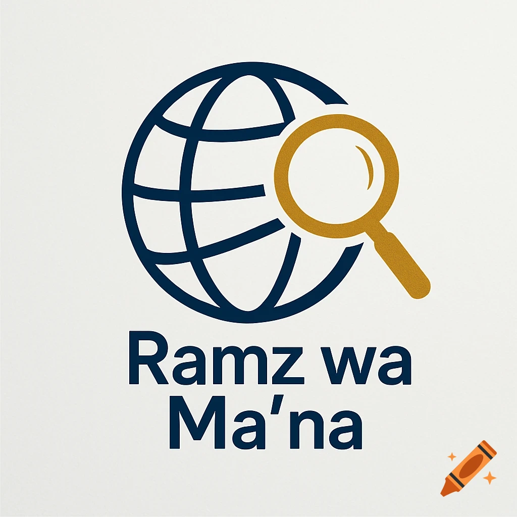 A logo featuring a dark blue globe and a gold magnifying glass, with the text 'Ramz wa Ma'na' below.