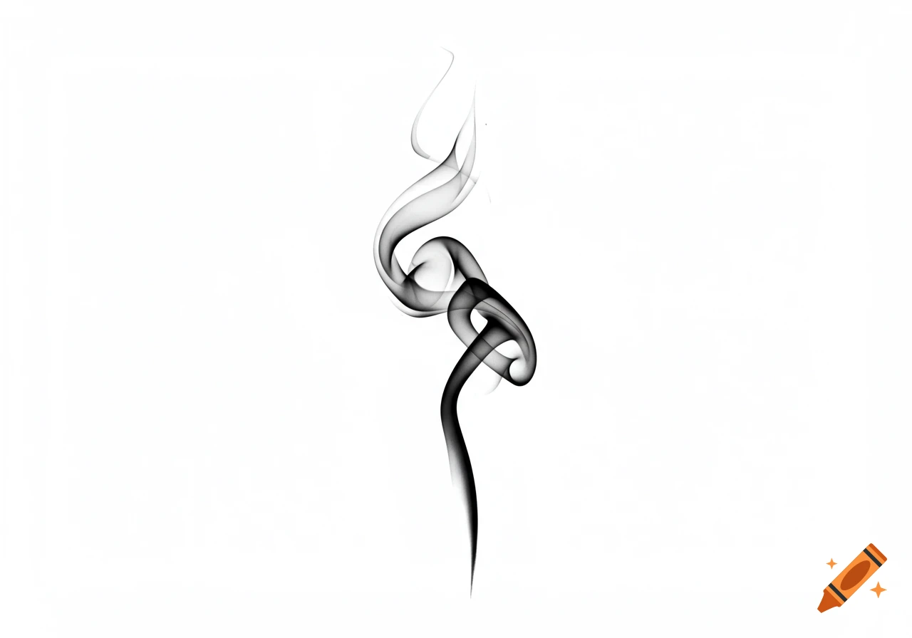 A thin, winding wisp of black smoke curves elegantly against a pure white background.