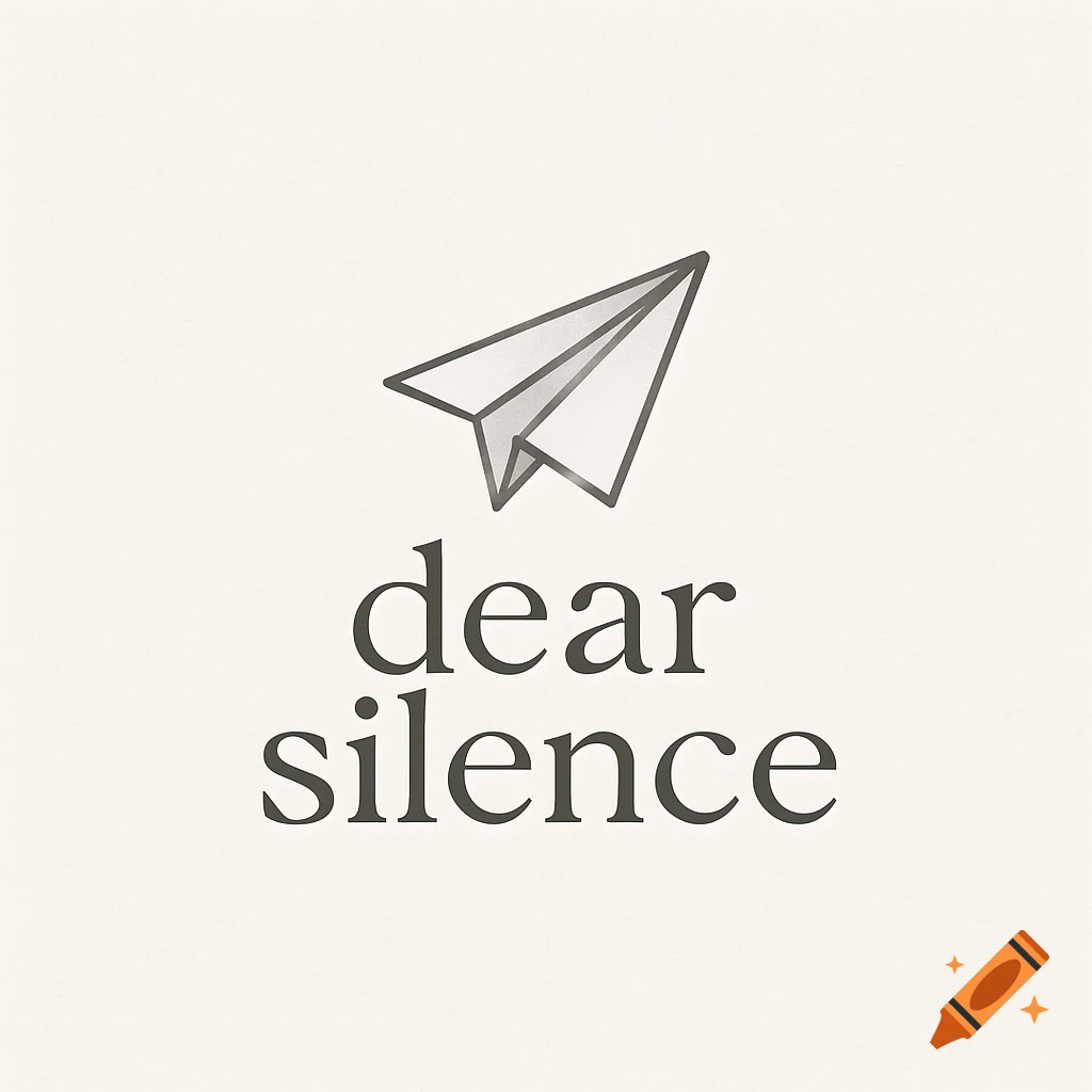 A minimalist logo featuring a simple paper airplane illustration above the words "dear silence" in lowercase text, all on a light background.