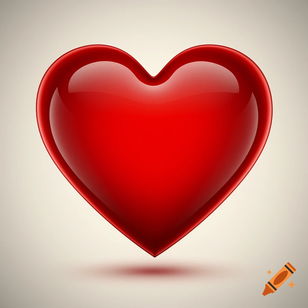 A glossy, vibrant red 3D heart floating against a light background.