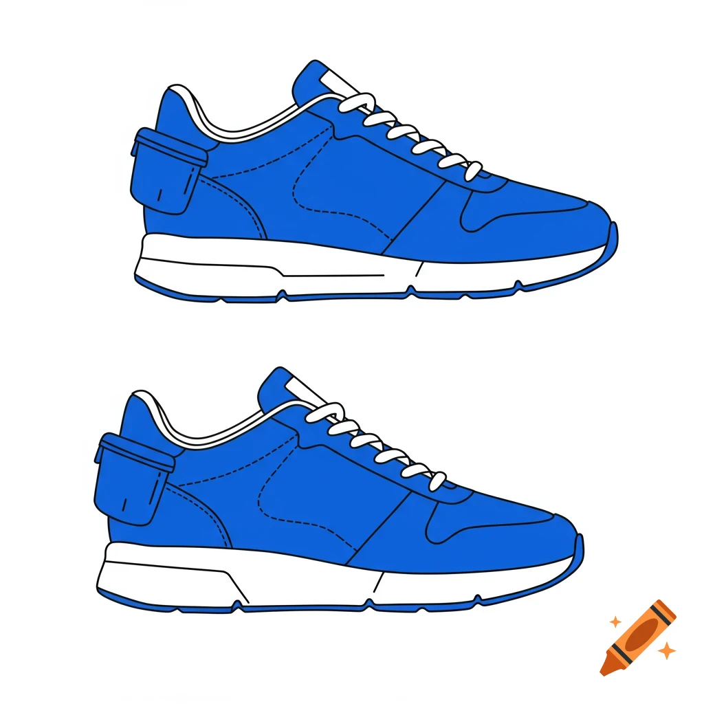 Two blue athletic sneakers with white soles, white laces, and mini hidden pockets on the side.