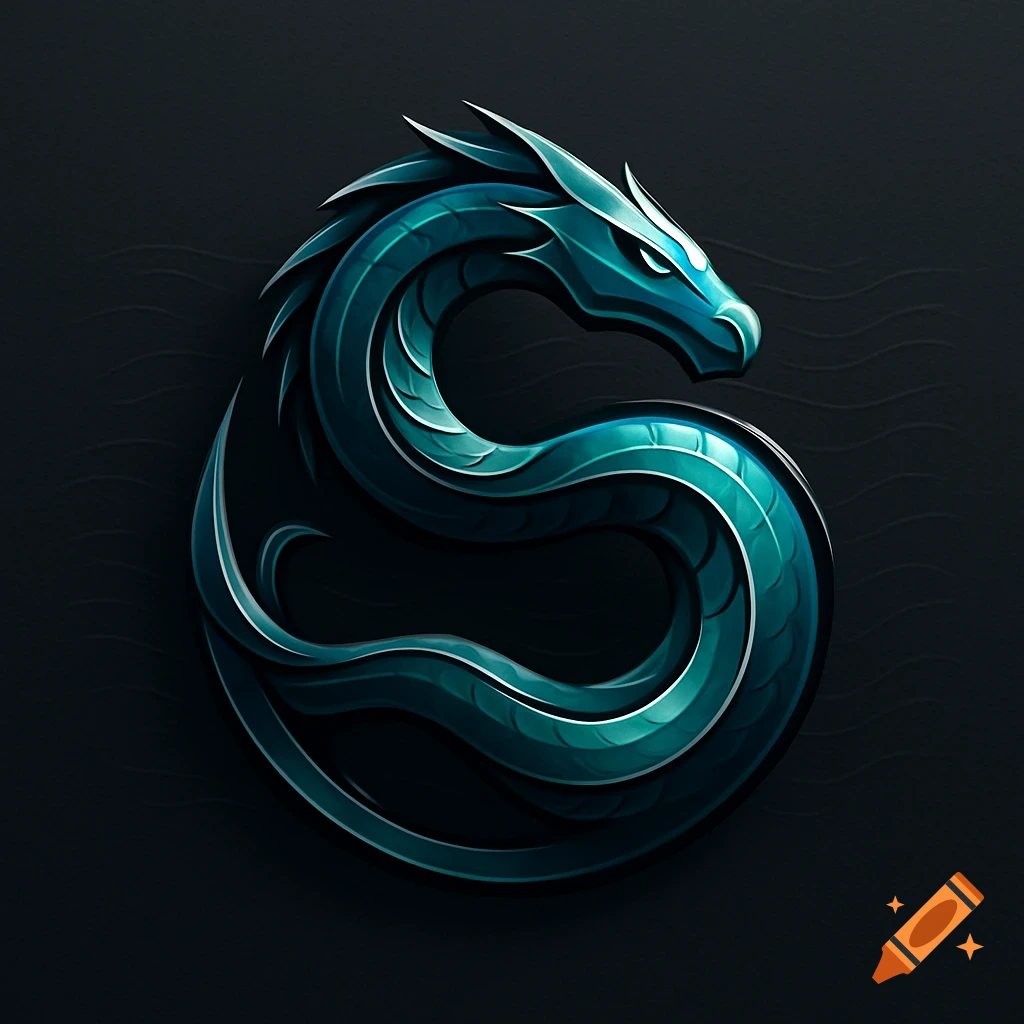A stylized teal and metallic sea serpent coiled into a logo shape on a dark background.