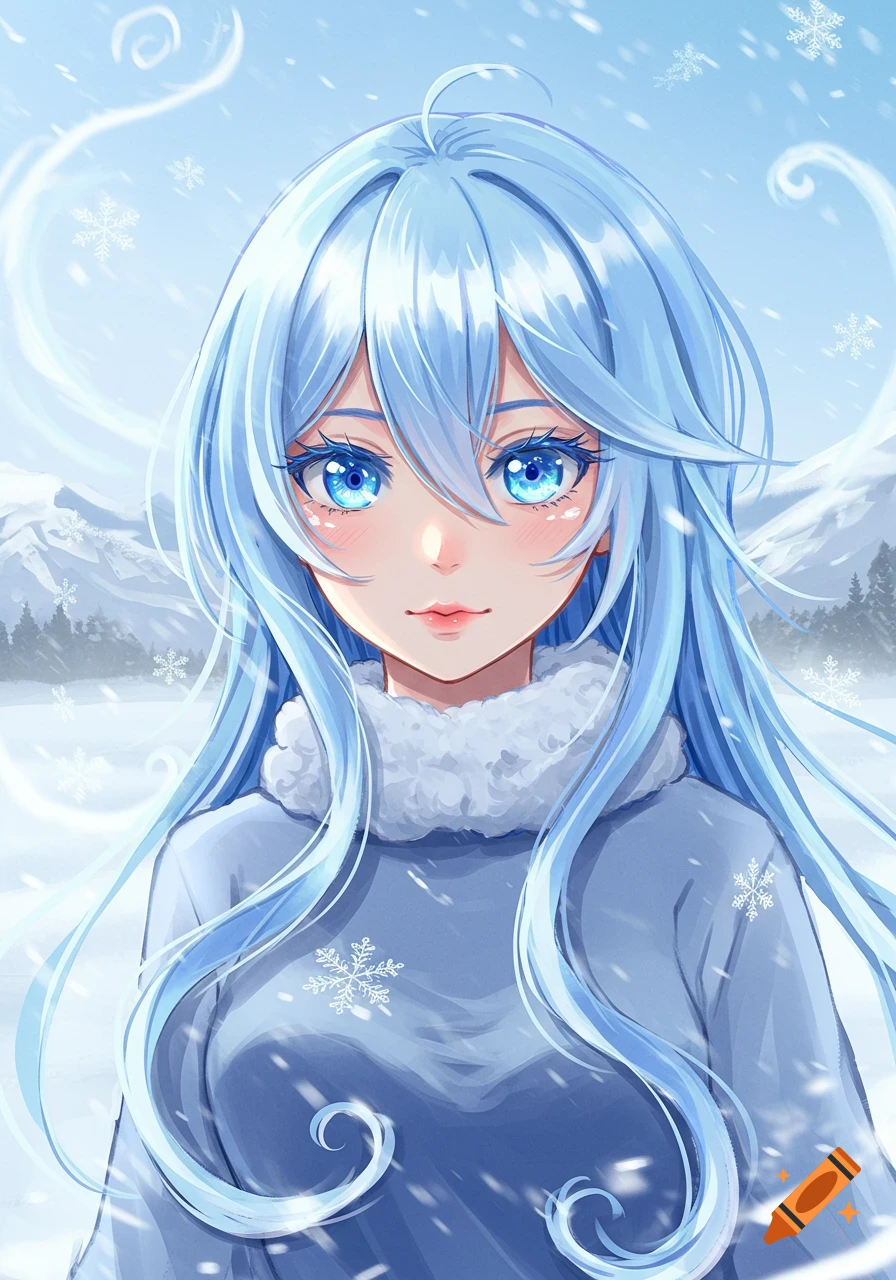 Anime Invierno Nieve Triste Ojo created on Craiyon, image size:896x1280