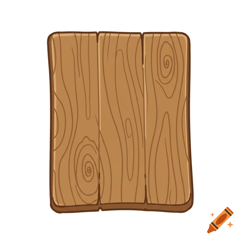 A cartoon-style wooden board with visible grain texture and warm brown color, isolated on a white background.