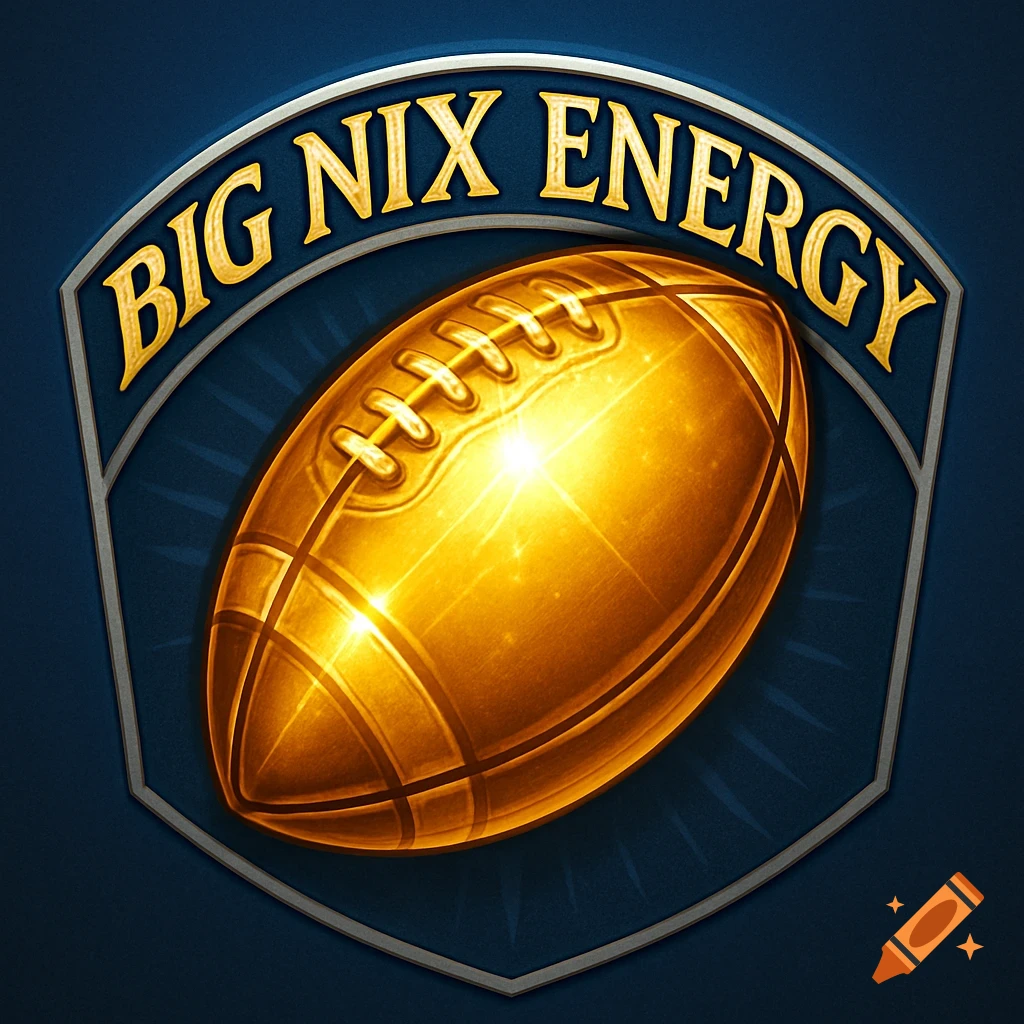 A golden football is centered within a dark blue shield-shaped logo, with the words BIG NIX ENERGY arching above it.