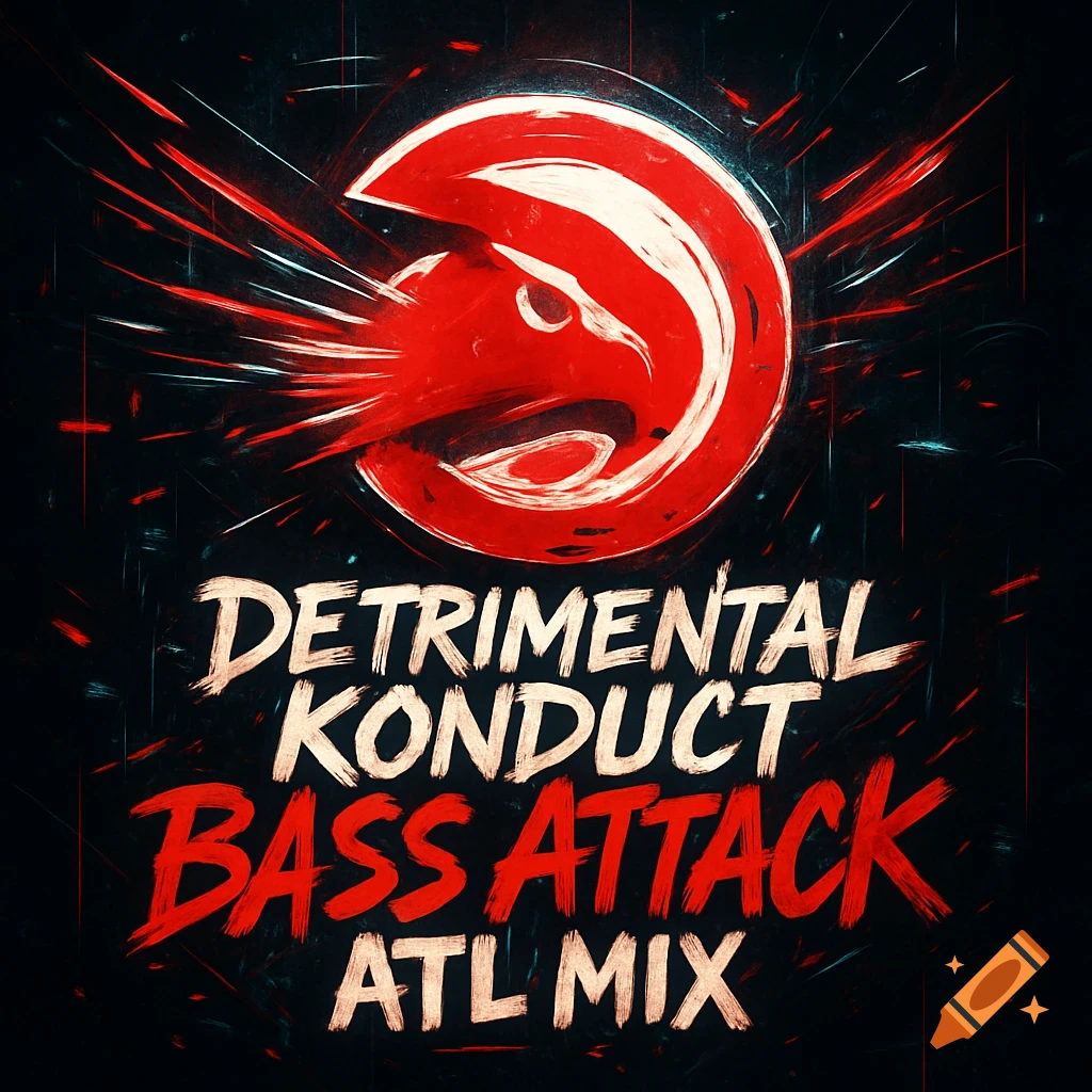 Stylized red eagle head logo with red and white streaks on a dark background, above 'Detrimental Konduct Bass Attack ATL mix' in a grungy font.