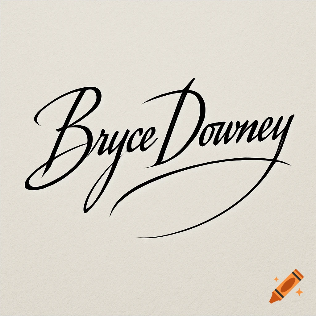 A black script signature with pointed edges spelling 'Bryce Downey' on a light background.
