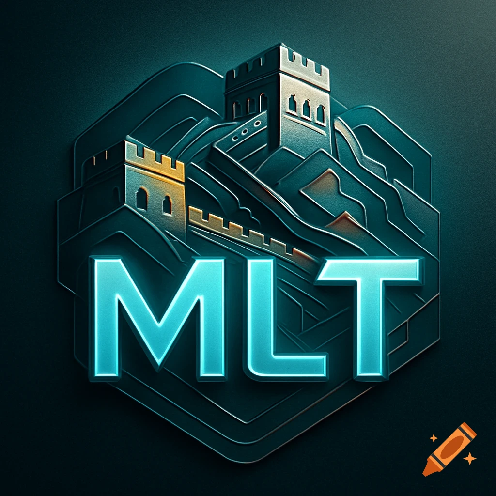 Stylized logo featuring glowing blue letters 'MLT' in front of an embossed teal depiction of the Great Wall of China within a hexagonal shape.