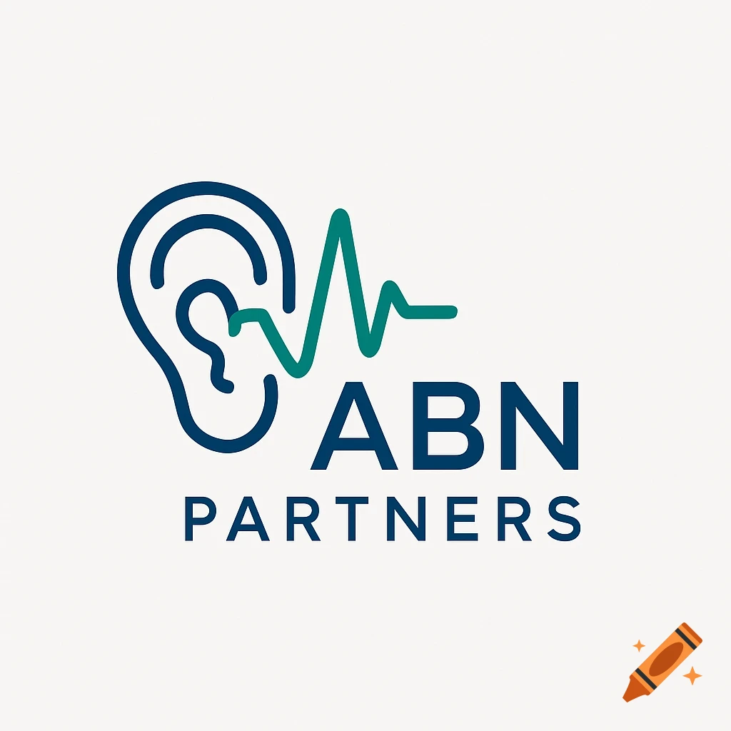 A modern logo for ABN Partners featuring a stylized blue ear and a green soundwave above 'ABN PARTNERS' text.