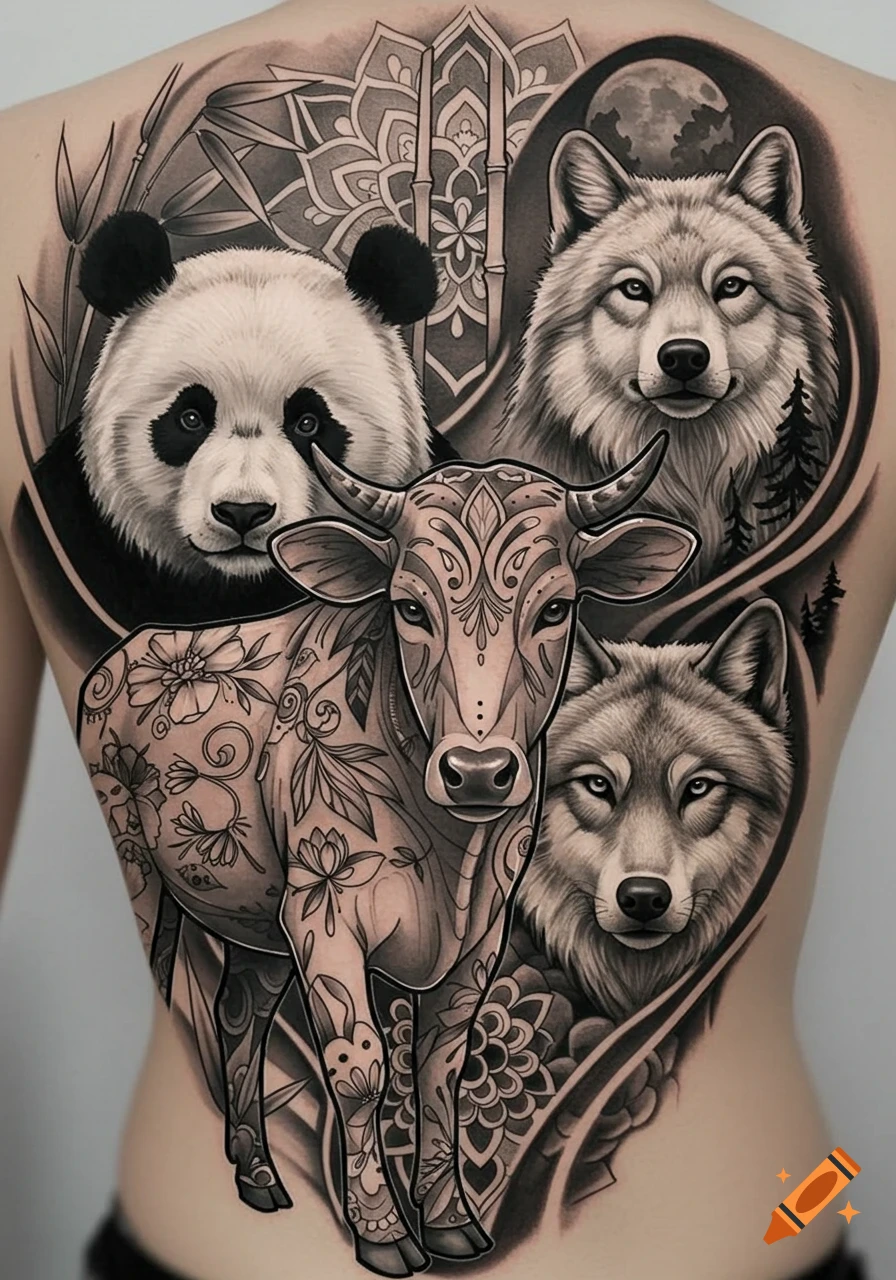 Black and white tattoo art of a weightlifting panda in Banksy style on  Craiyon, image size:896x1280