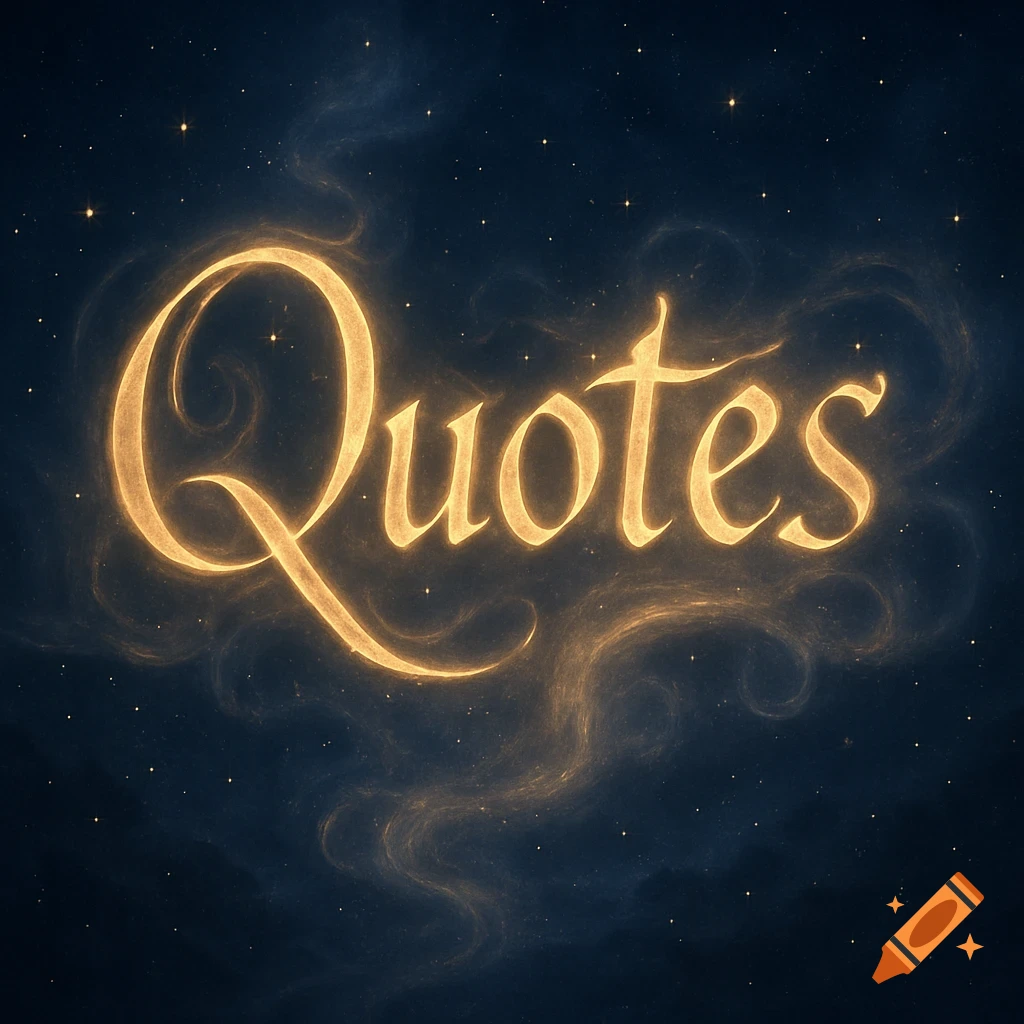 The word 'Quotes' in glowing golden script against a starry cosmic background with ethereal clouds.