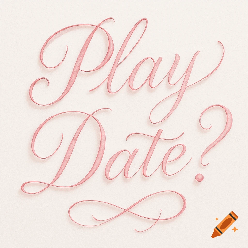 Pink cursive script spelling 'Play Date?' with a soft watercolor texture on a light background.