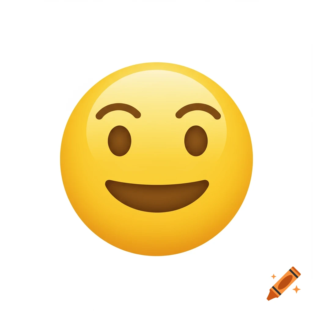 A yellow circular emoji with a simple, happy smile and two oval eyes and arched eyebrows.