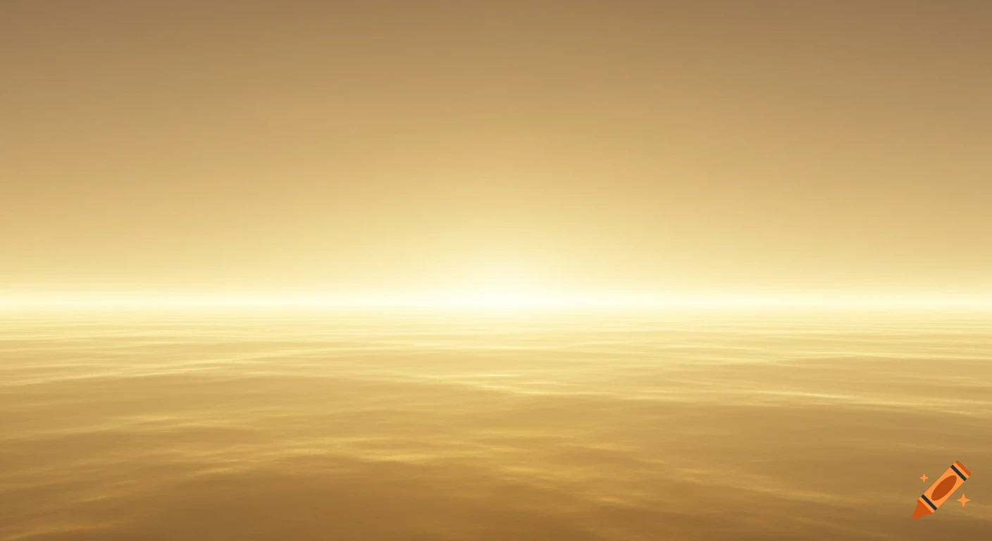 A golden-hued, abstract landscape with an overwhelming bright horizon line, depicting an infinite expanse of light.