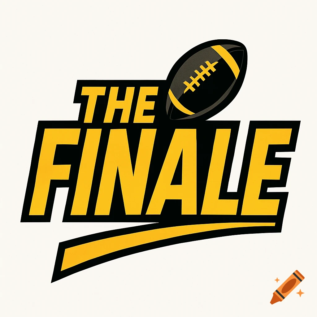 A black and yellow logo with the words 'THE FINALE' and a black football.
