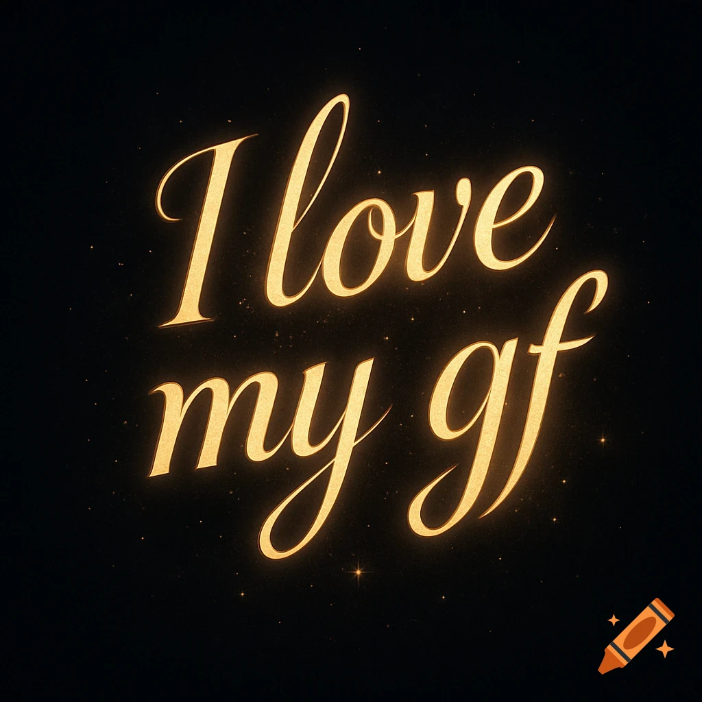 Elegant glowing golden cursive text on a black background reads 'I love my gf'.