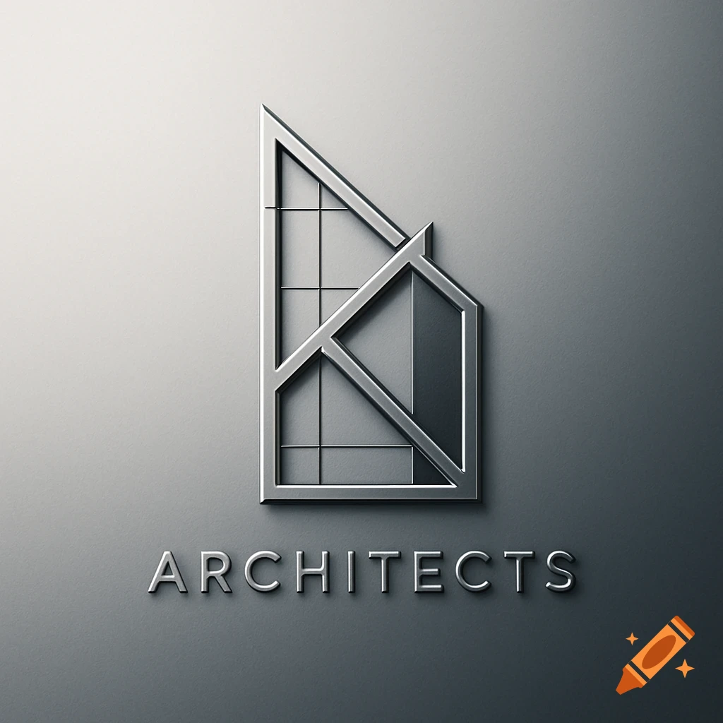 A sleek, metallic 3D logo featuring an abstract geometric building shape and the word ARCHITECTS.