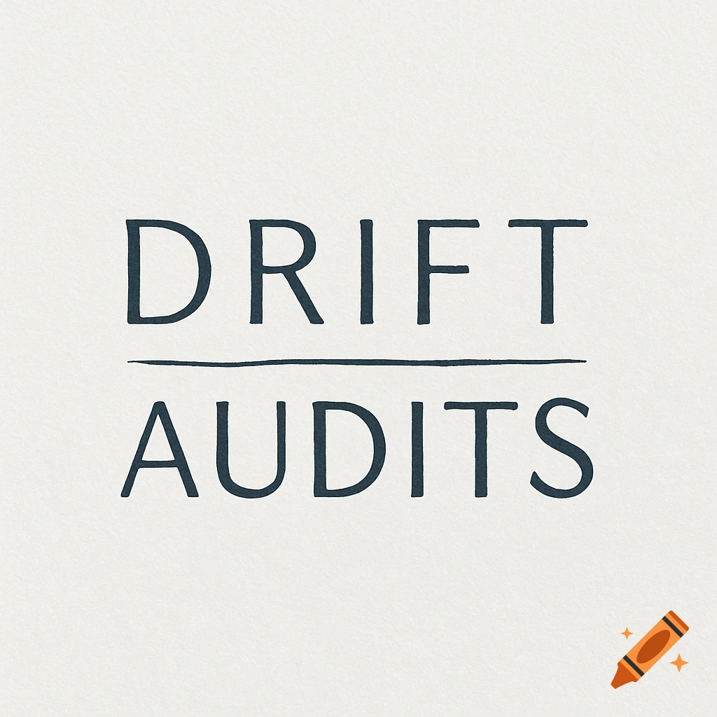 Minimalist business logo for 'DRIFT AUDITS' in dark text with a subtle horizontal line on a light background.