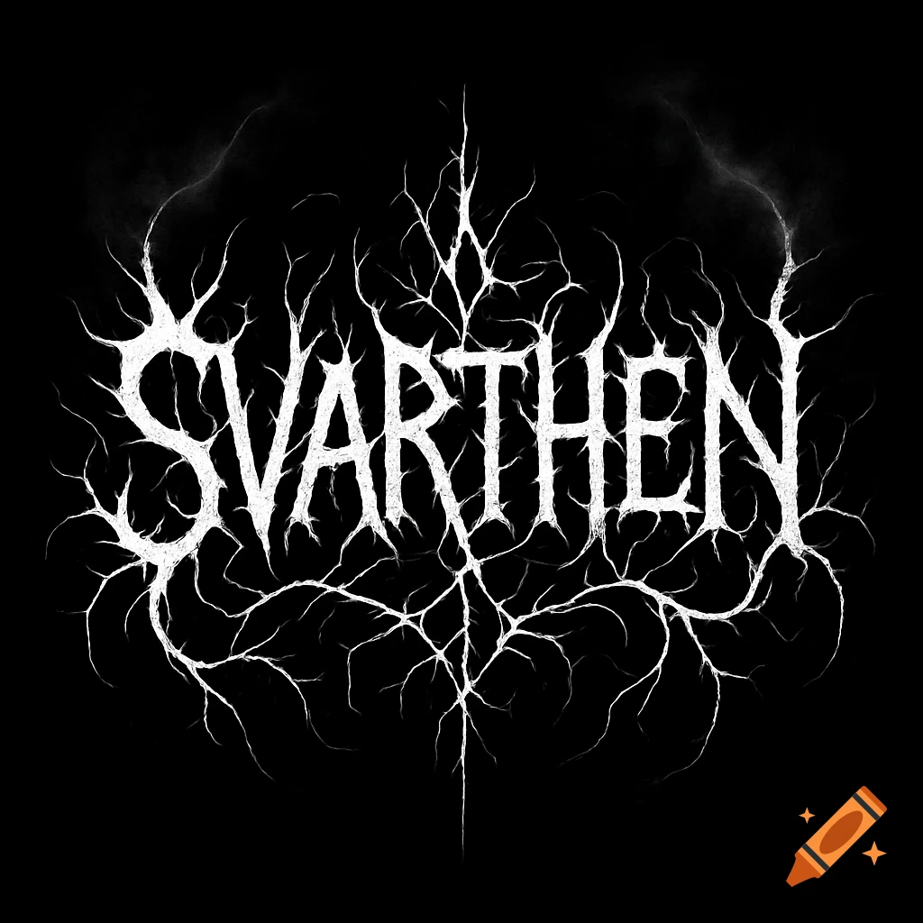 Black metal band logo for 'SVARTHEN' with white, root-like stylized text on a dark background.