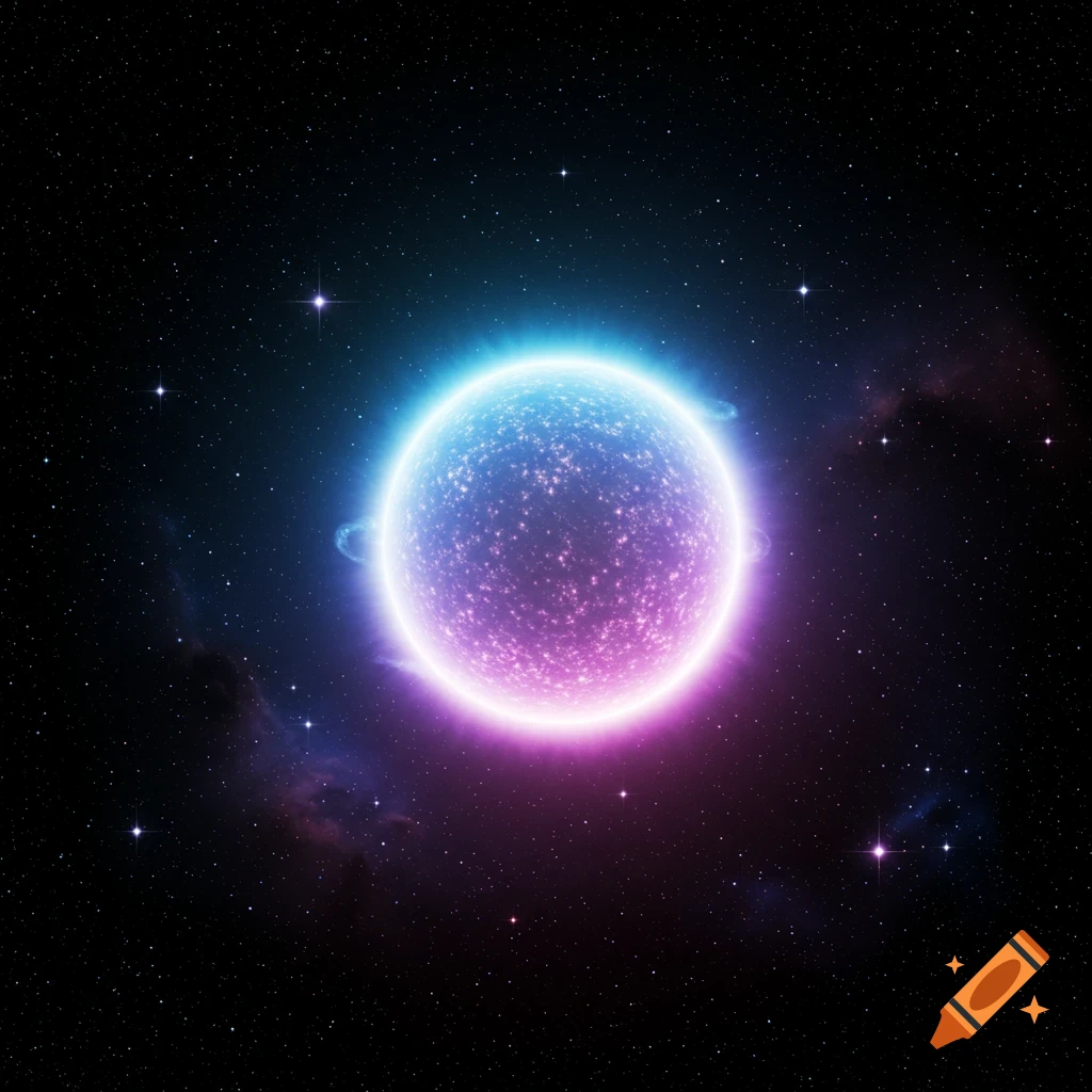 A luminous blue and purple star glows brightly in the vast, star-filled expanse of space.