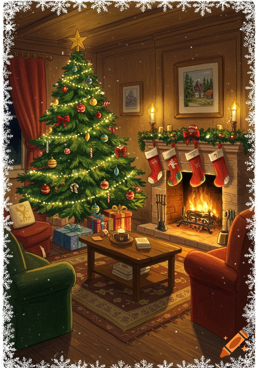 Christmas tree. Winter..Oil painting. Very detailed drawing