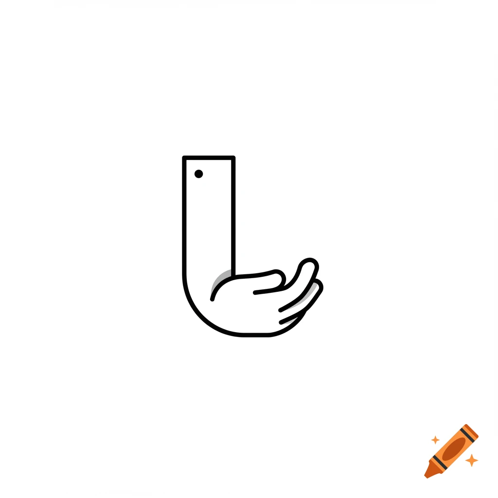 Minimalist line drawing of the letter L stylized as an arm with a cradling hand on a white background.