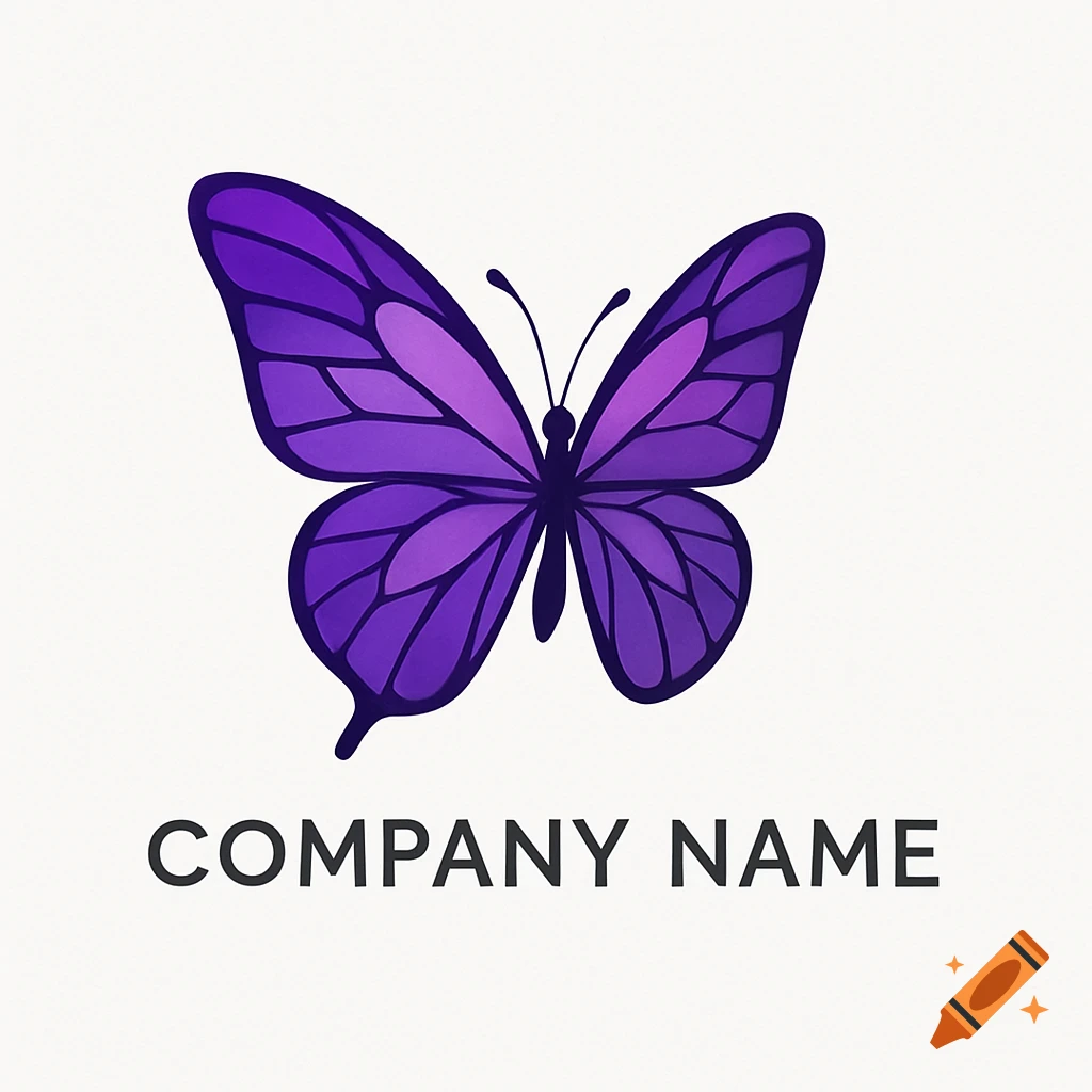 A minimalist purple butterfly logo with COMPANY NAME below it on a white background.