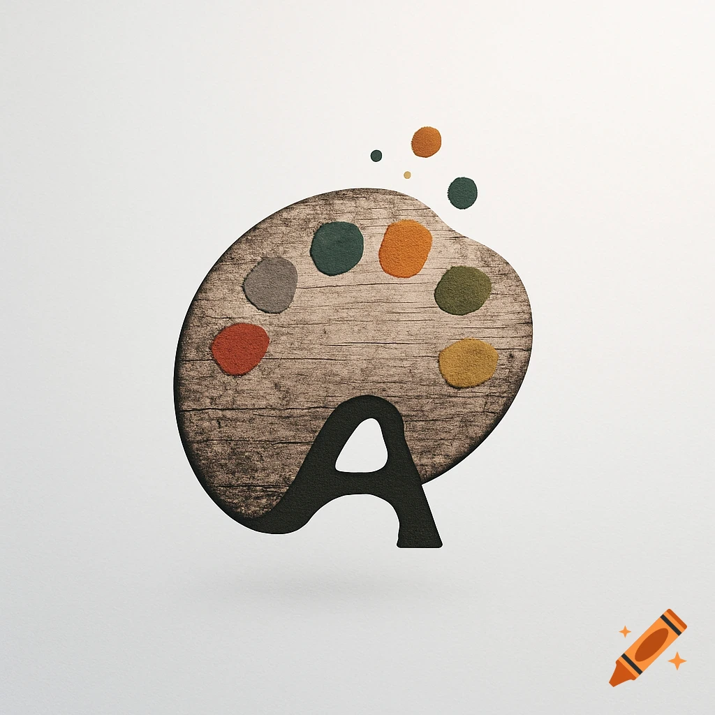 Stylized logo featuring a wooden art palette with colorful paint dabs, integrated with the letter 'A' on a white background.