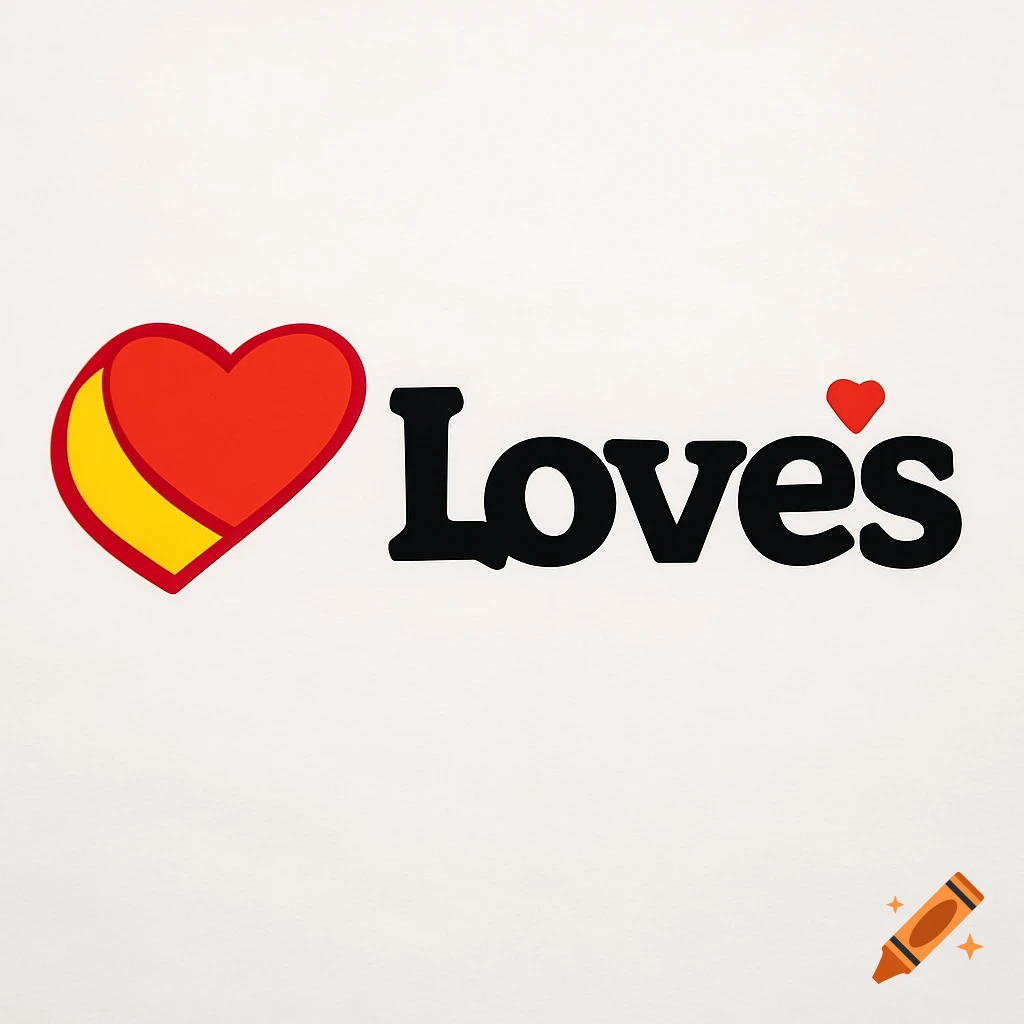 Love's logo featuring a red heart with a yellow stripe, followed by the word "Love's" in black sans-serif font, with a small red heart for the apostrophe dot.