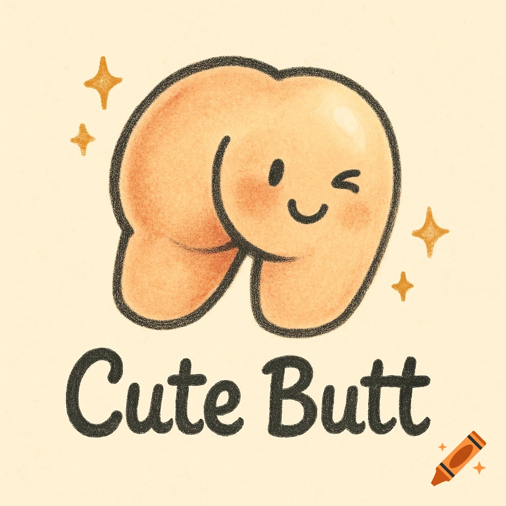 Cartoon butt with a smiling, winking face and sparkles, above the text 'Cute Butt'.
