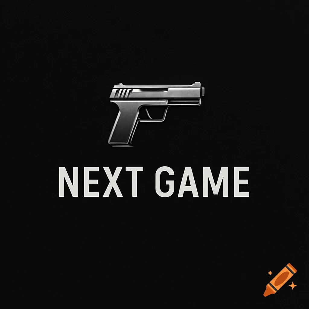 A silver gun logo above white text 'NEXT GAME' on a black background.