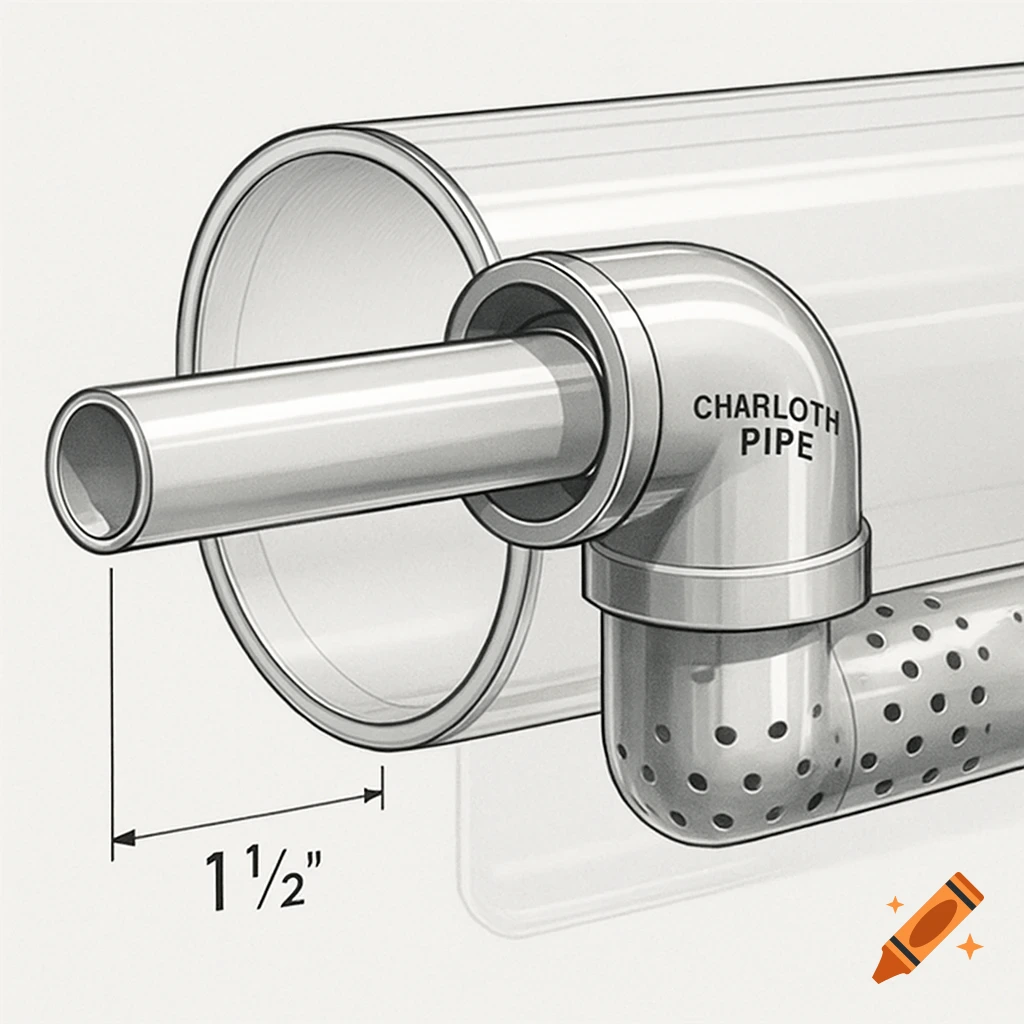 A detailed technical illustration of a 1 1/2 inch pipe connecting to a 4-inch pipe with a labeled 90-degree elbow fitting.