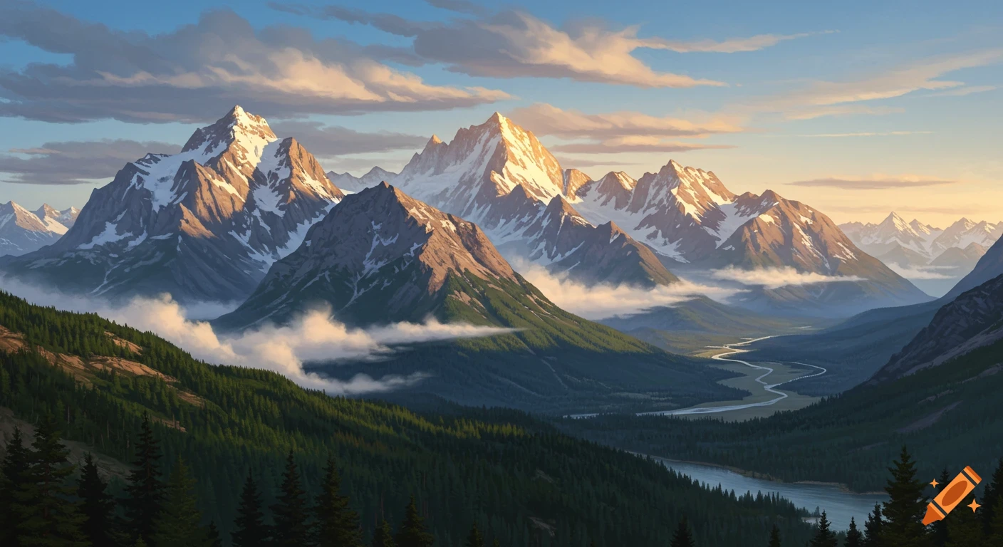 mountain landscape　山の風景 川と山を背景にした山の風景。 | Premium AI生成ベクトル画像