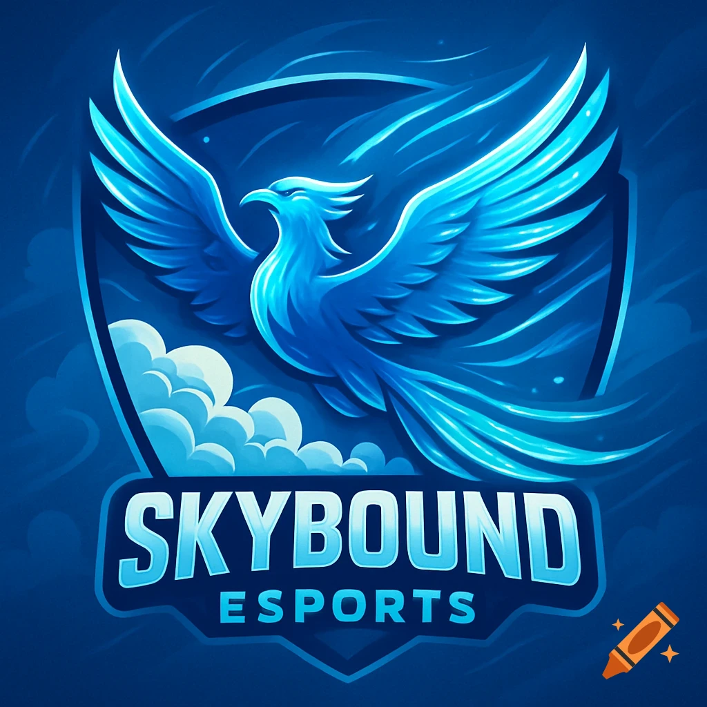 A stylized blue phoenix emblem with the text 'SKYBOUND ESPORTS' on a dark blue background.